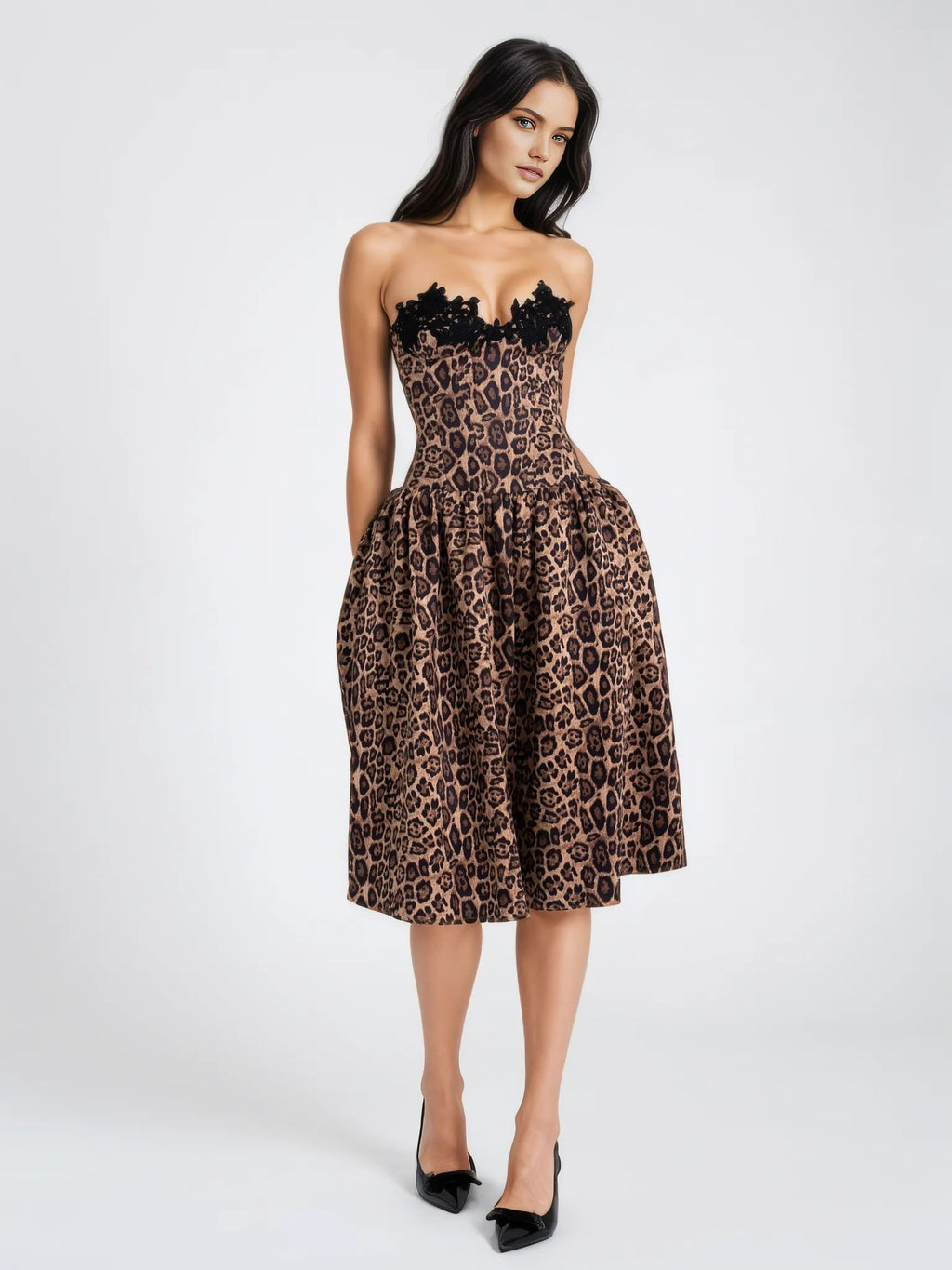 Henna Cheetah Print Midi Dress - HOUSE OF SHE