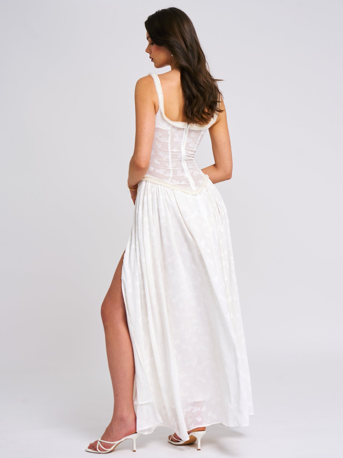 Lissa White High Slit Maxi Dress