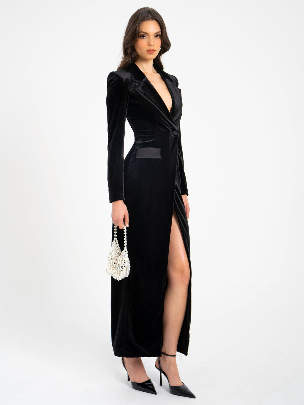 Willow Velvet High Slit Blazer Gown - HOUSE OF SHE