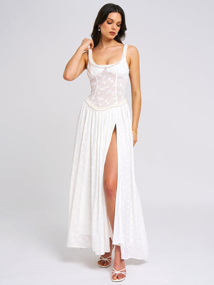 Lissa White High Slit Maxi Dress