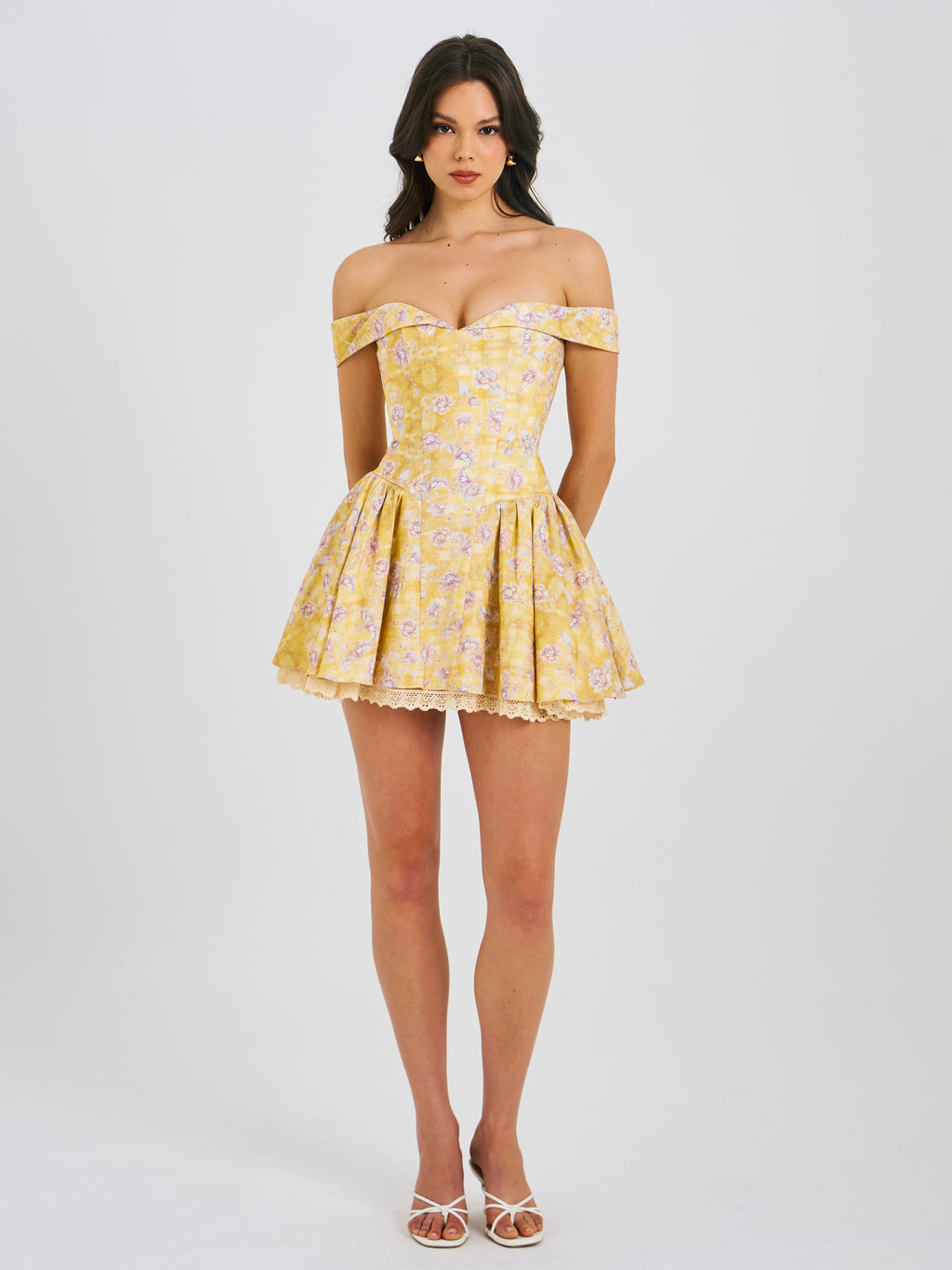 Oana Floral Print Linen Off Shoulder Mini Dress - HOUSE OF SHE
