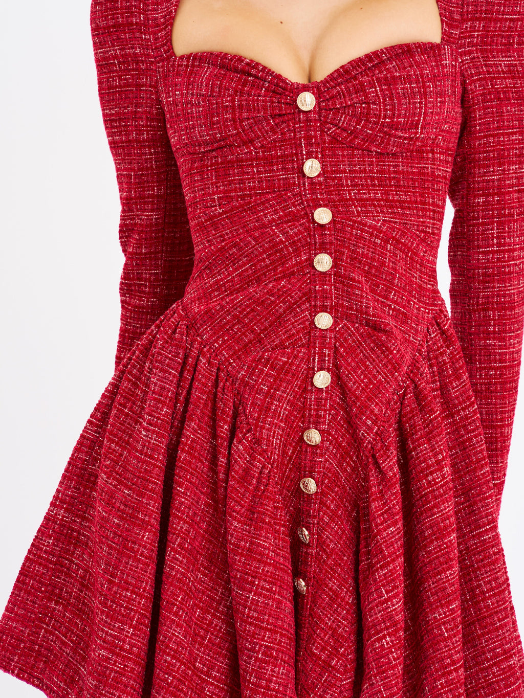 Tae Red Tweed Long Sleeve Drop Waist Mini Dress  HOUSE OF SHE