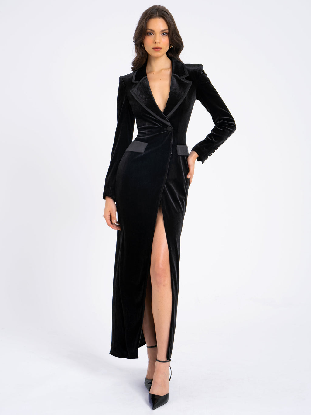 Willow Velvet High Slit Blazer Gown - HOUSE OF SHE