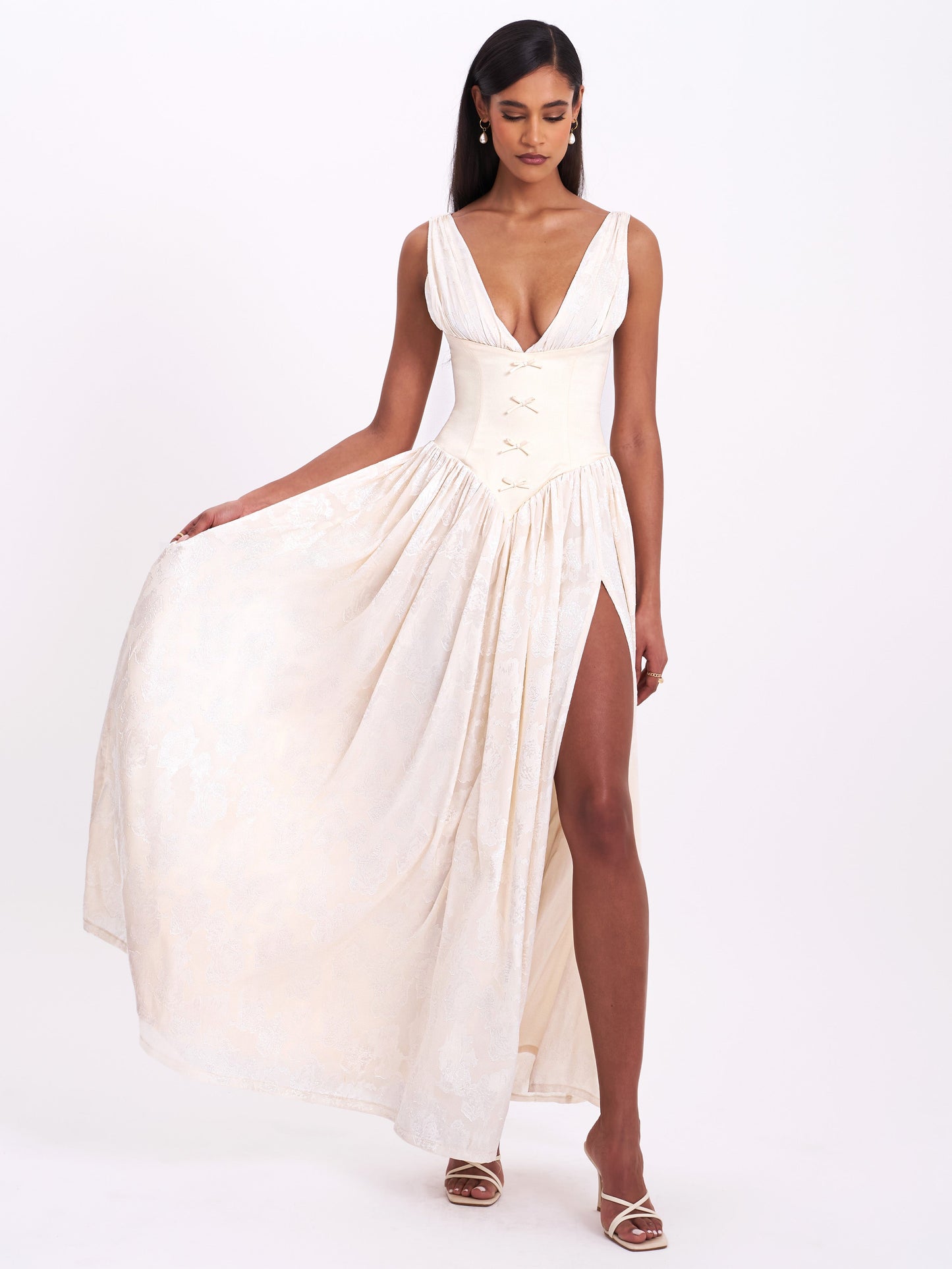 Reina High Slit Jacquard Maxi Dress