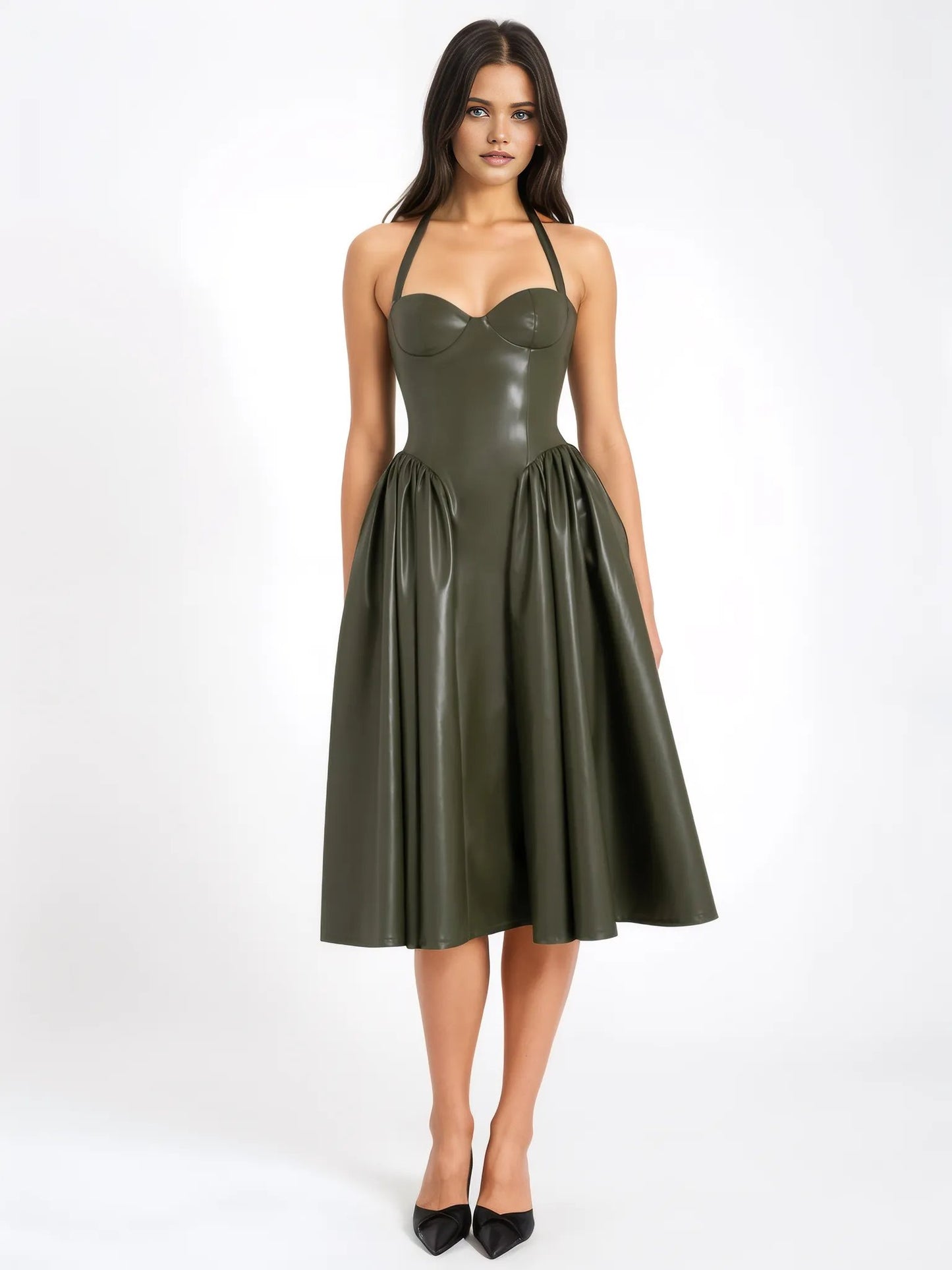 Eliana Olive Vegan Leather Dress