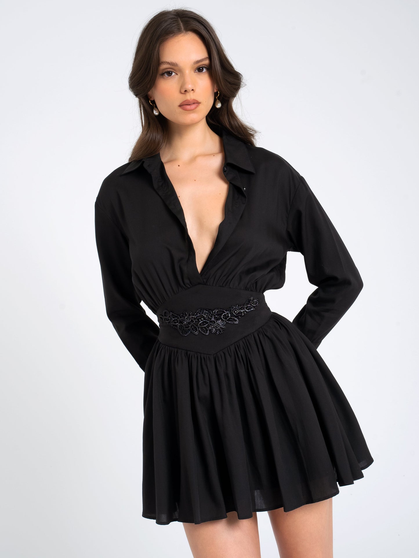 Jamila Black Shirt Mini Dress