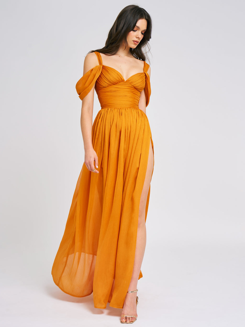Jelani Layered Mesh High-Slit Drape Maxi Dress  HOUSE OF SHE