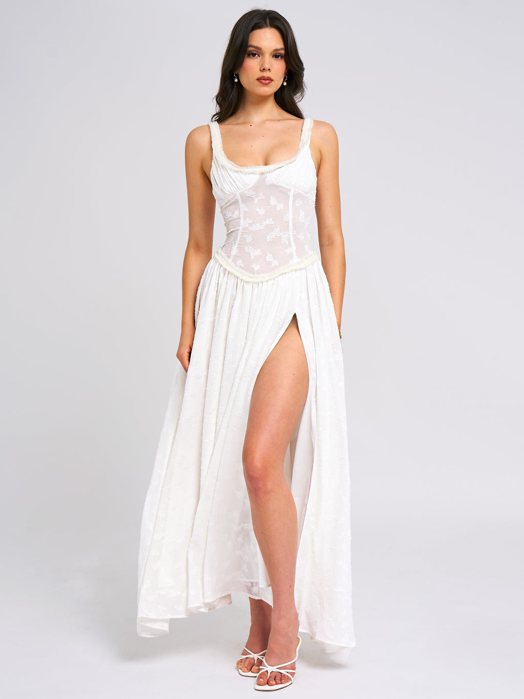 Lissa White High Slit Maxi Dress - HOUSE OF SHE
