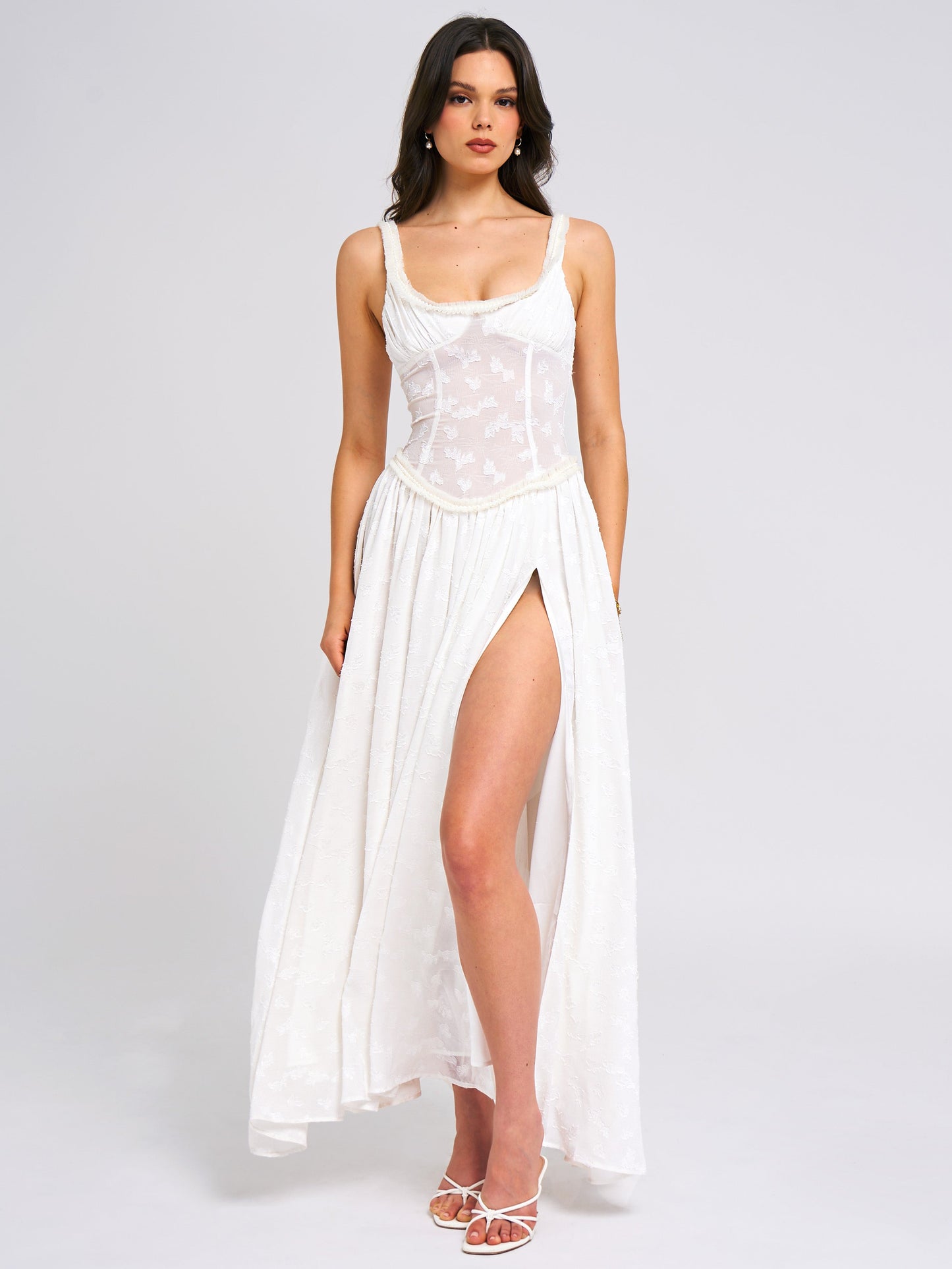 Lissa White High Slit Maxi Dress