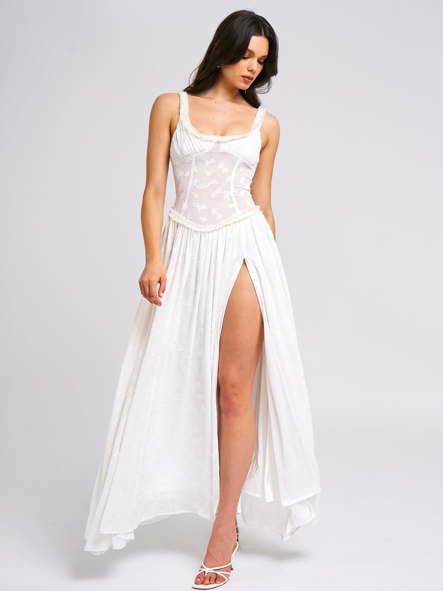 Lissa White High Slit Maxi Dress