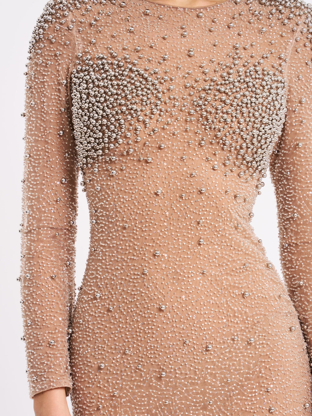 Rita Sequin Mesh Silver Beaded Mermaid Dress