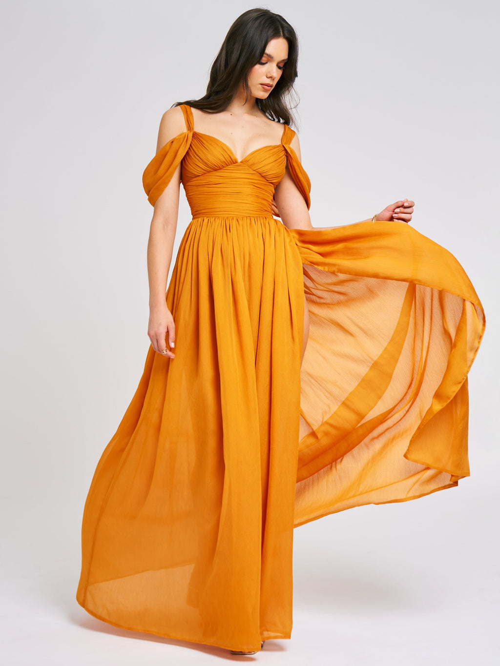 Jelani Layered Mesh High-Slit Drape Maxi Dress  HOUSE OF SHE