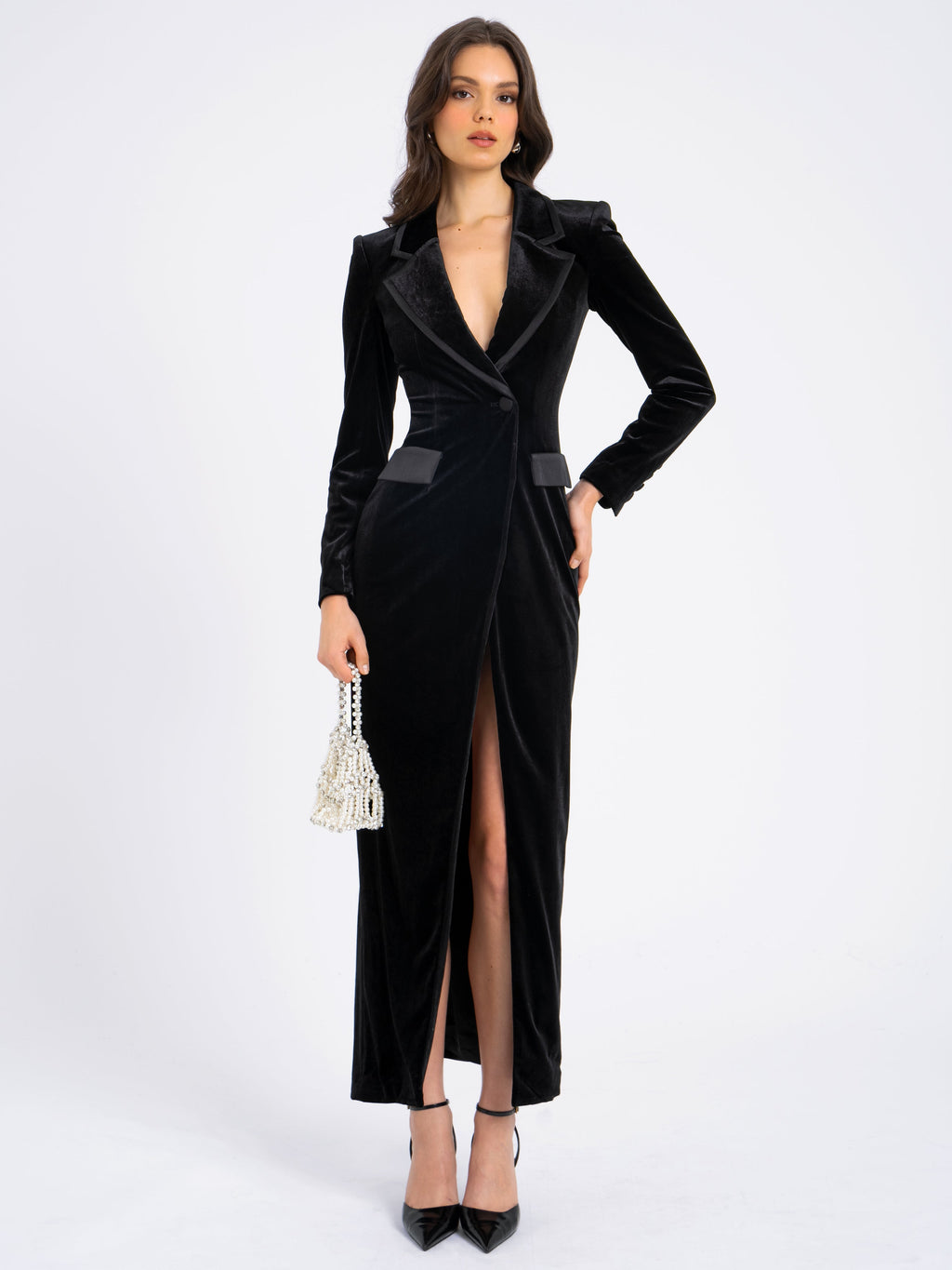 Willow Velvet High Slit Blazer Gown - HOUSE OF SHE