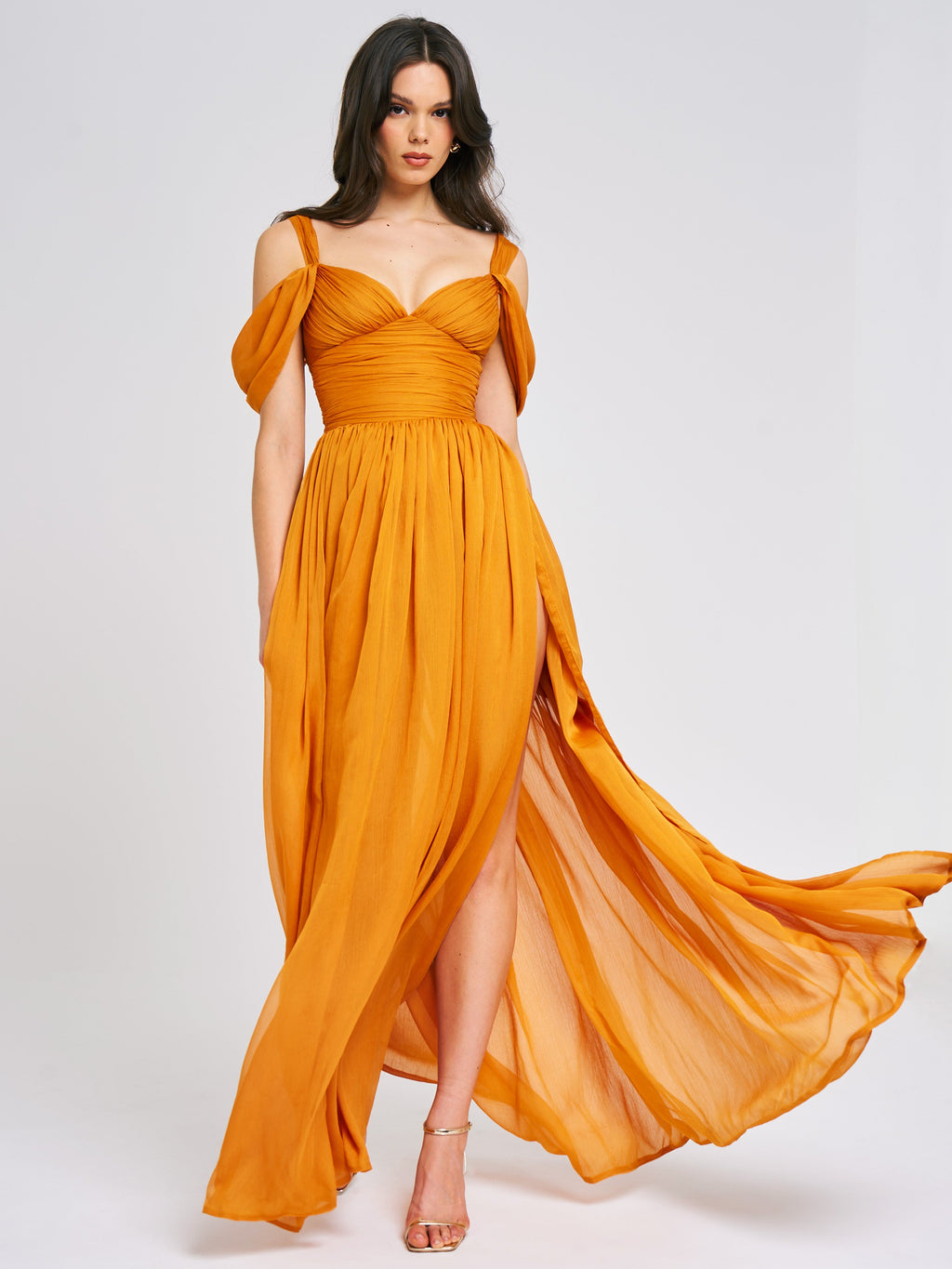 Jelani Layered Mesh High-Slit Drape Maxi Dress  HOUSE OF SHE