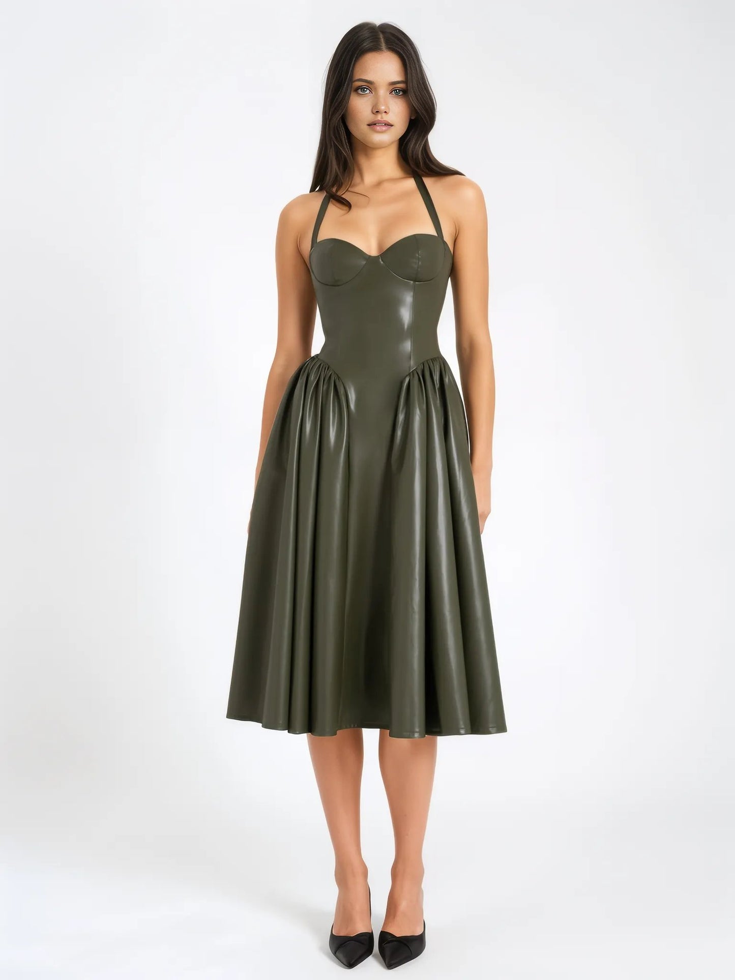 Eliana Olive Vegan Leather Dress