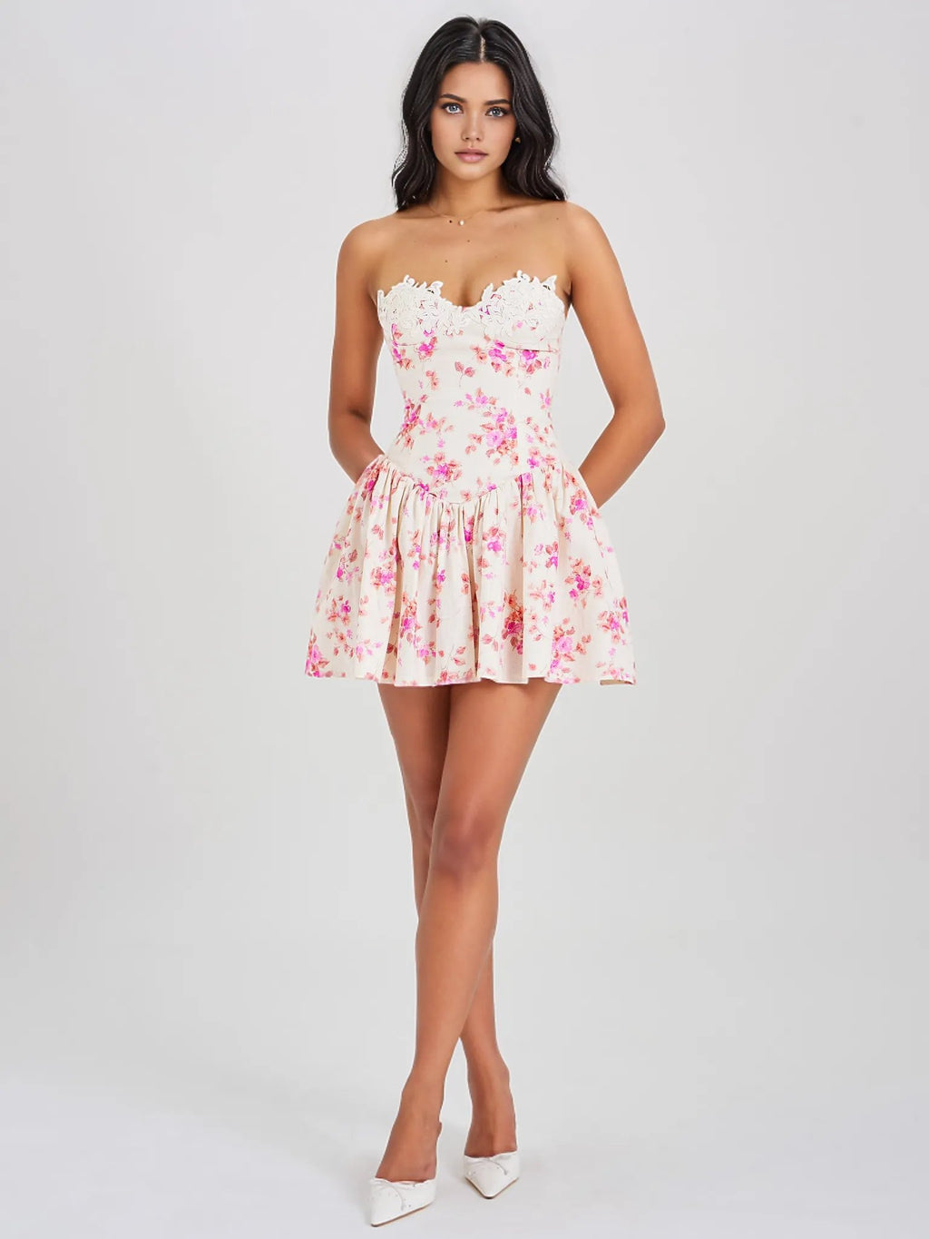 Mara Floral Linen Corset Mini Dress - HOUSE OF SHE