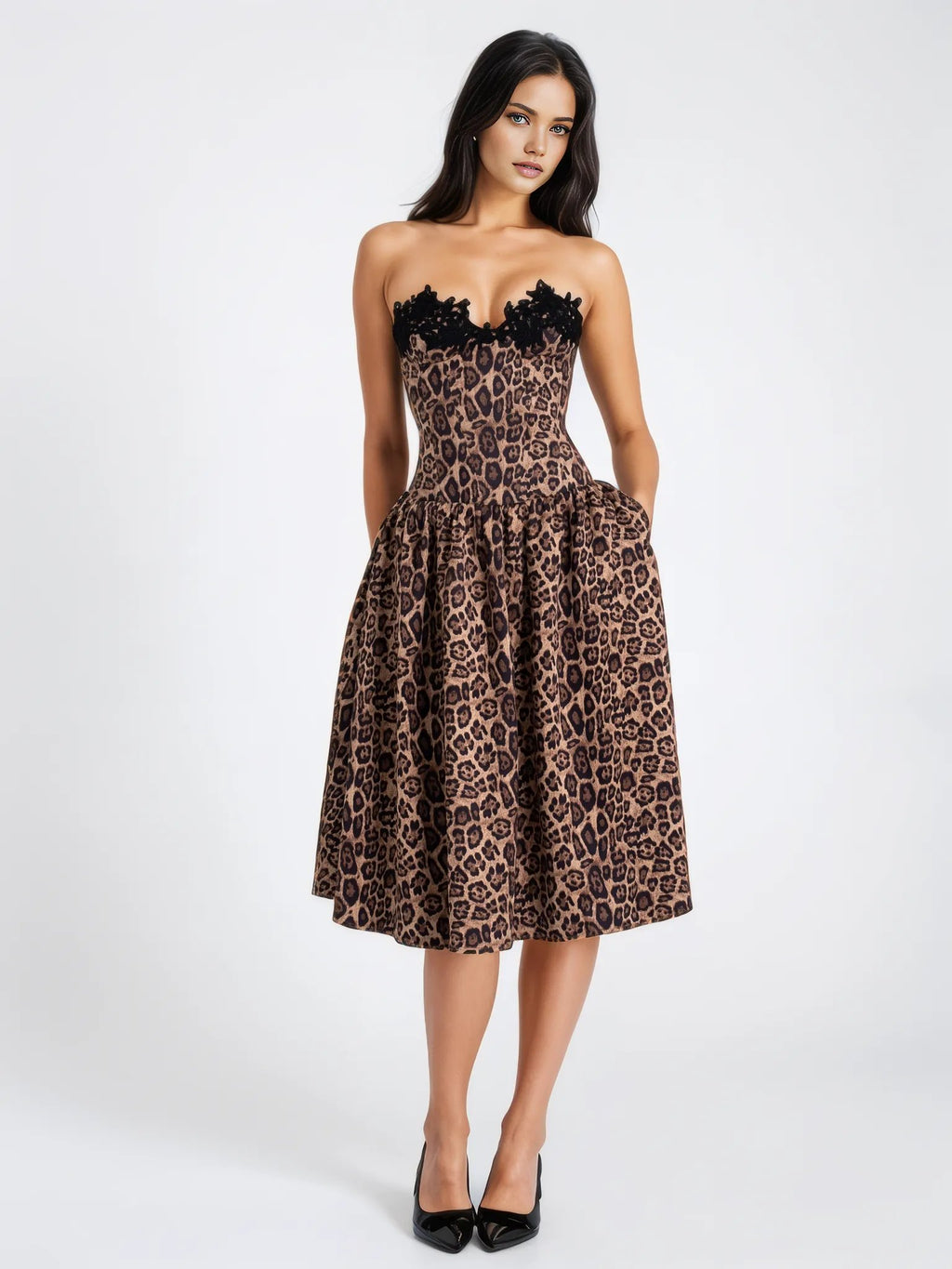 Henna Cheetah Print Midi Dress - HOUSE OF SHE