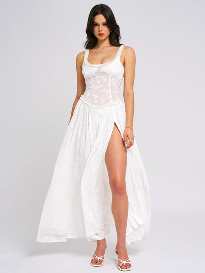 Lissa White High Slit Maxi Dress