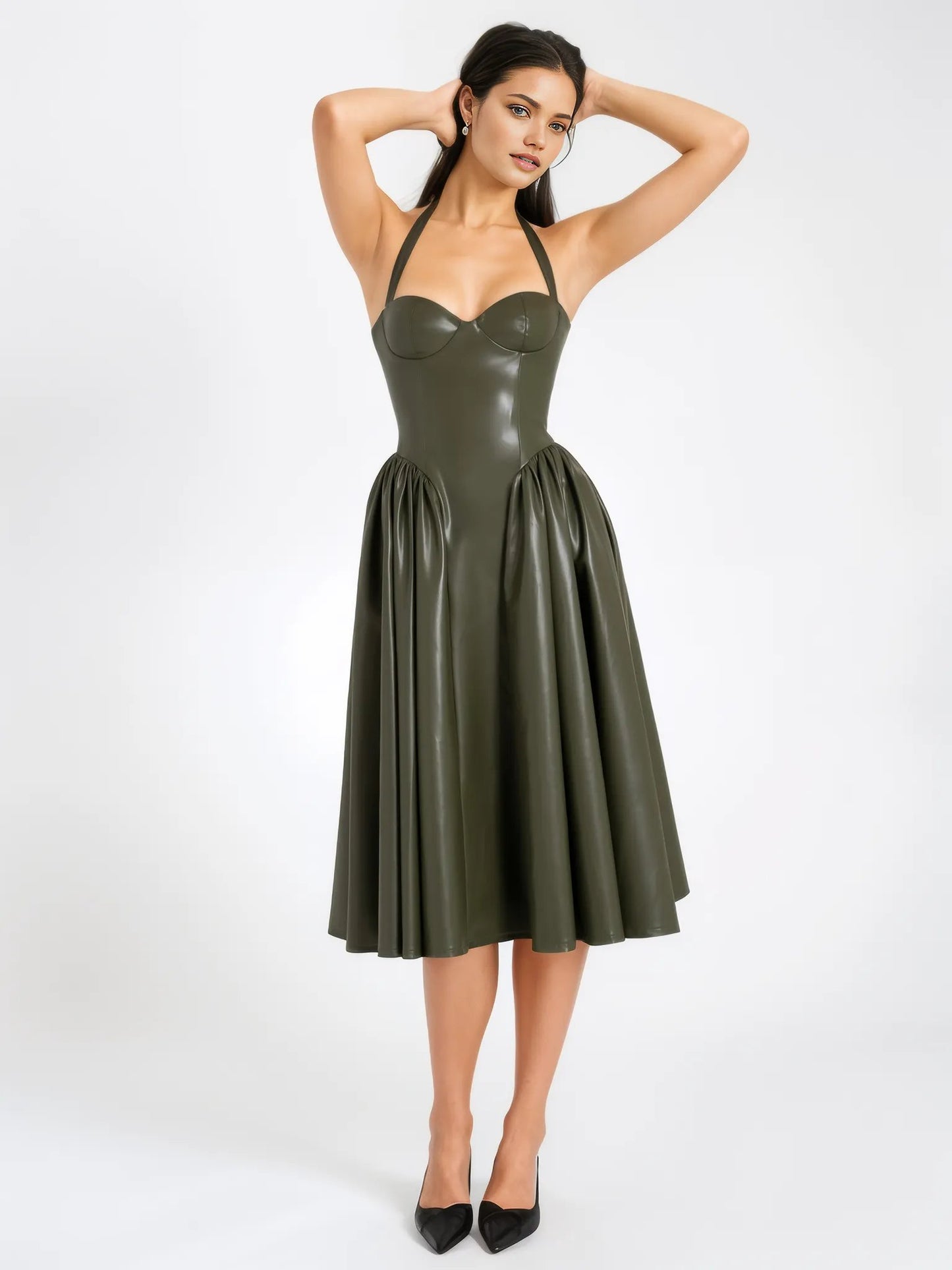 Eliana Olive Vegan Leather Dress