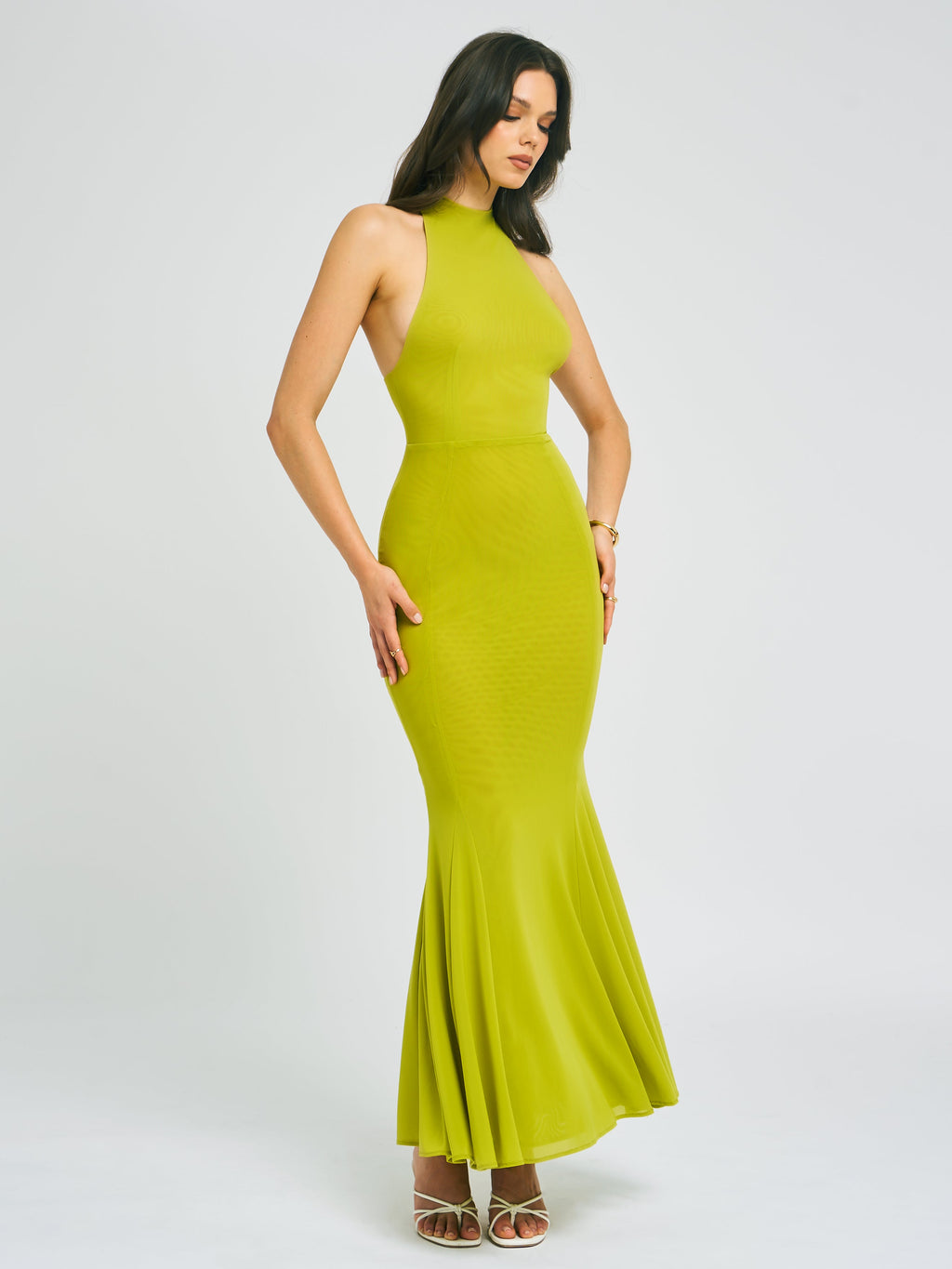 Irene Olive Green Mesh Turtleneck Dress - HOUSE OF SHE
