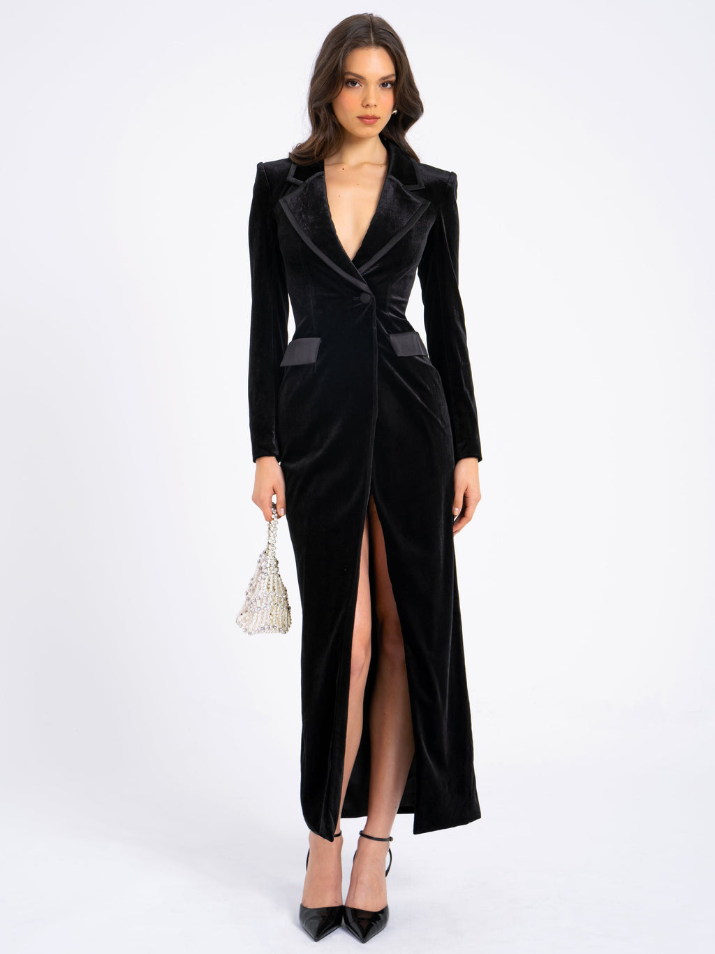 Willow Velvet High Slit Blazer Gown - HOUSE OF SHE