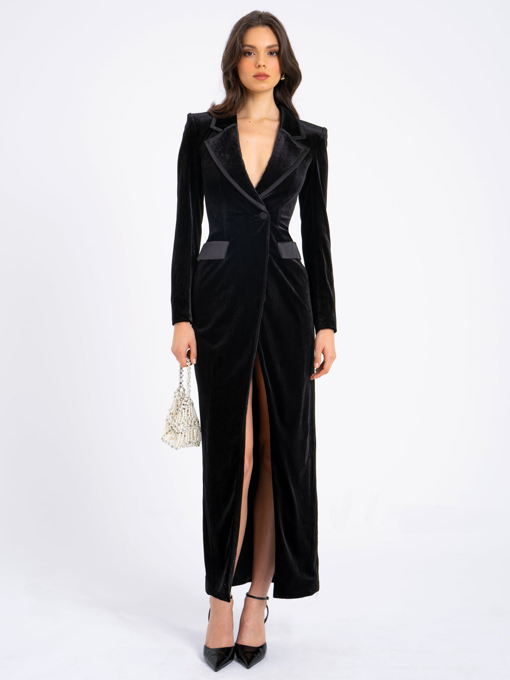 Willow Velvet High Slit Blazer Gown - HOUSE OF SHE