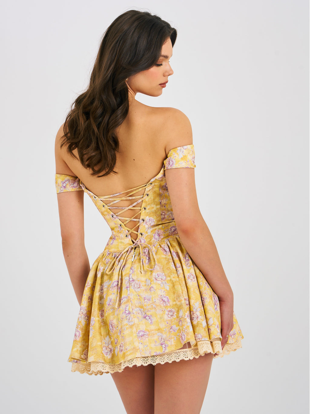 Oana Floral Print Linen Off Shoulder Mini Dress - HOUSE OF SHE