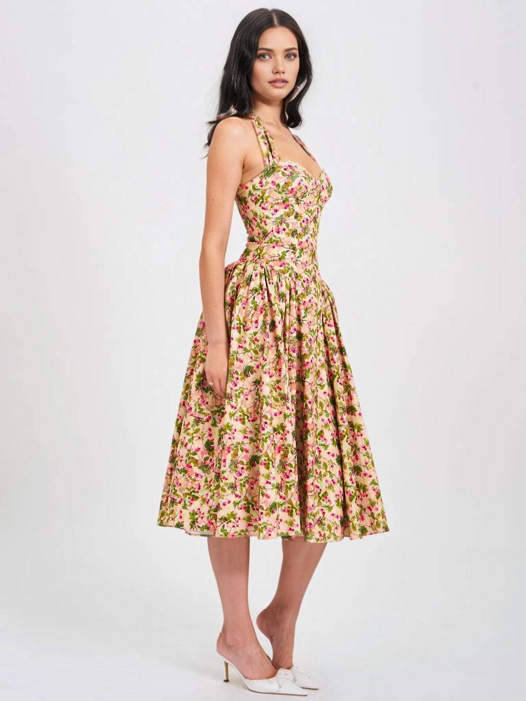 Miya Floral Linen Halter Corset Maxi Dress - HOUSE OF SHE