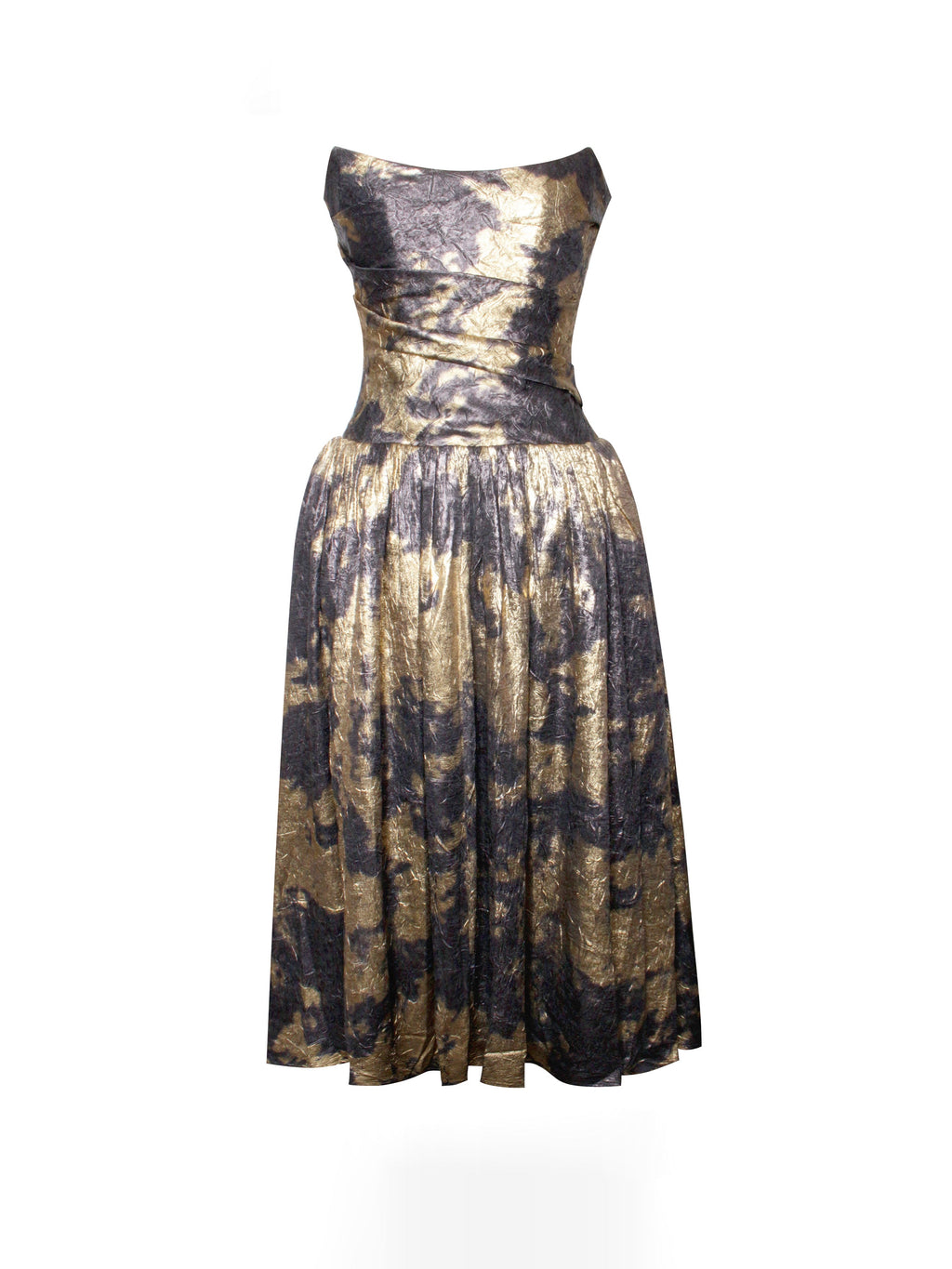 Saanvi Gold Tie Dye Bronzing Strapless Drop Waist Midi Dress  HOUSE OF SHE