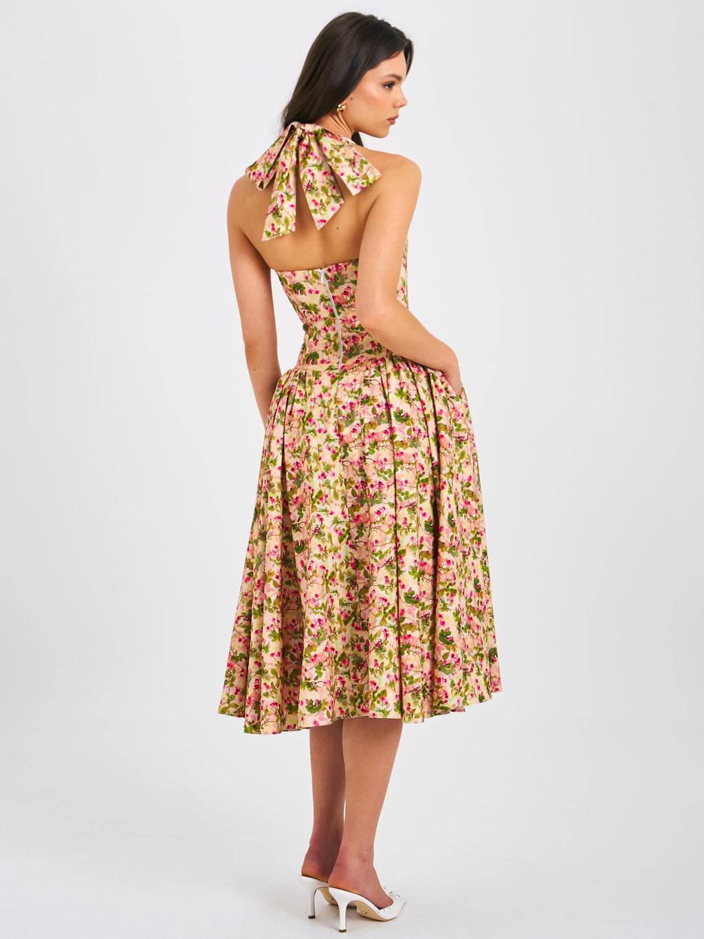 Miya Floral Linen Halter Corset Maxi Dress - HOUSE OF SHE