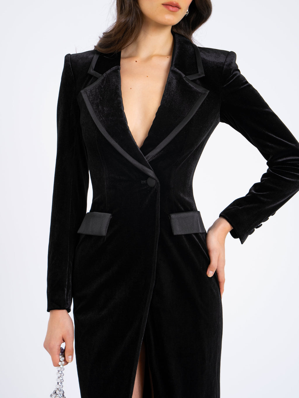 Willow Velvet High Slit Blazer Gown - HOUSE OF SHE