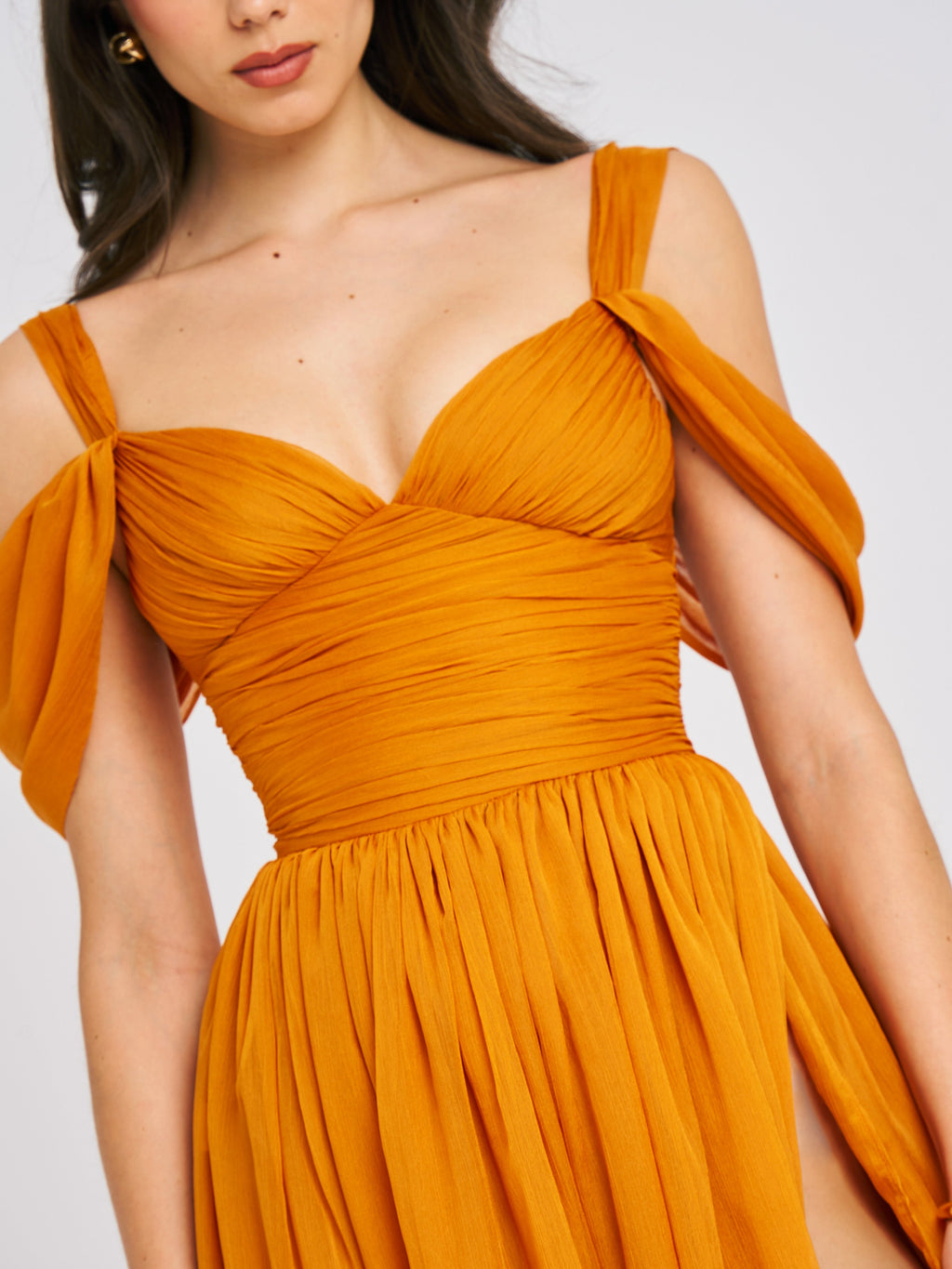 Jelani Layered Mesh High-Slit Drape Maxi Dress  HOUSE OF SHE