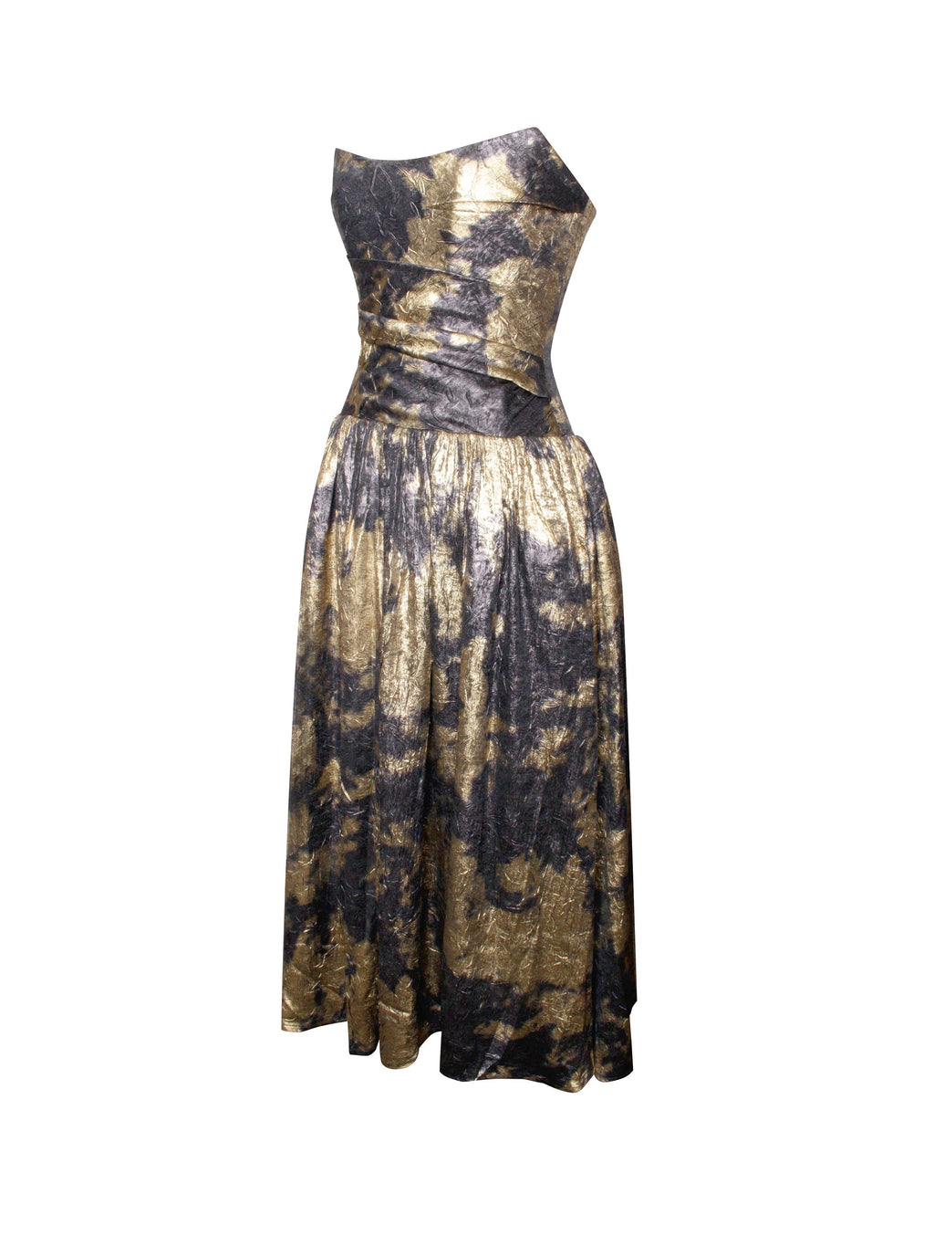 Saanvi Gold Tie Dye Bronzing Strapless Drop Waist Midi Dress  HOUSE OF SHE