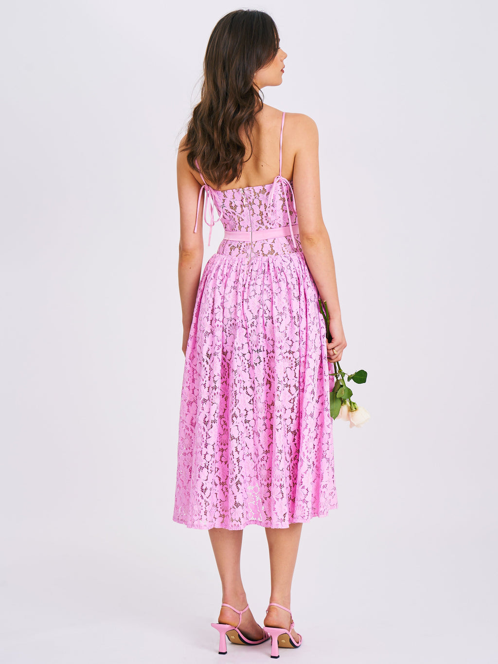 Lorena Pink Lace Drop Waist Midi Dress - HOUSE OF SHE