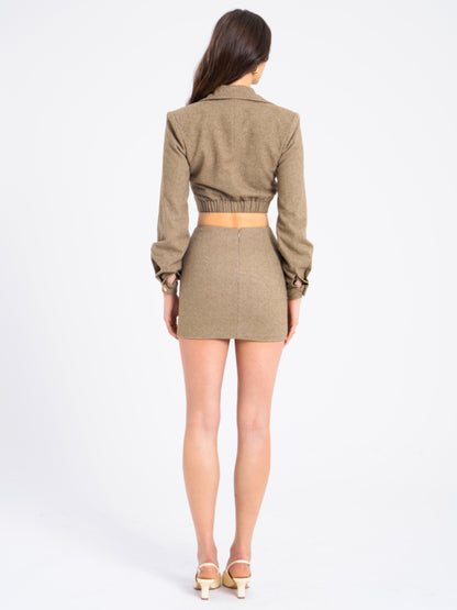 Braylee Vintage Bodycon Twill Wool Blend Mini Skirt