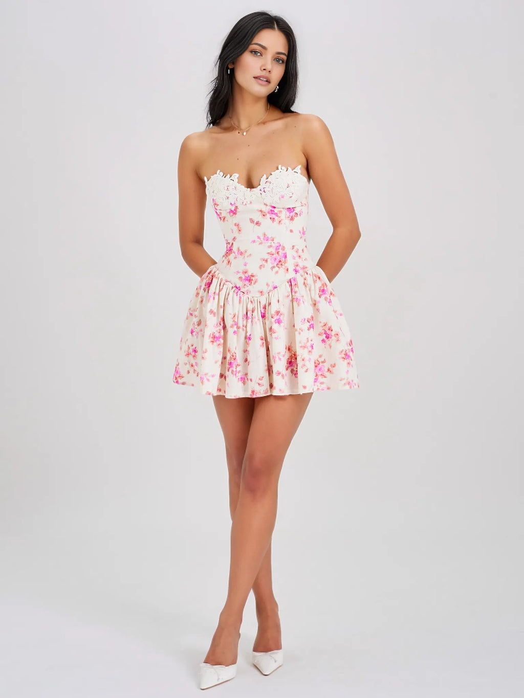 Mara Floral Linen Corset Mini Dress - HOUSE OF SHE