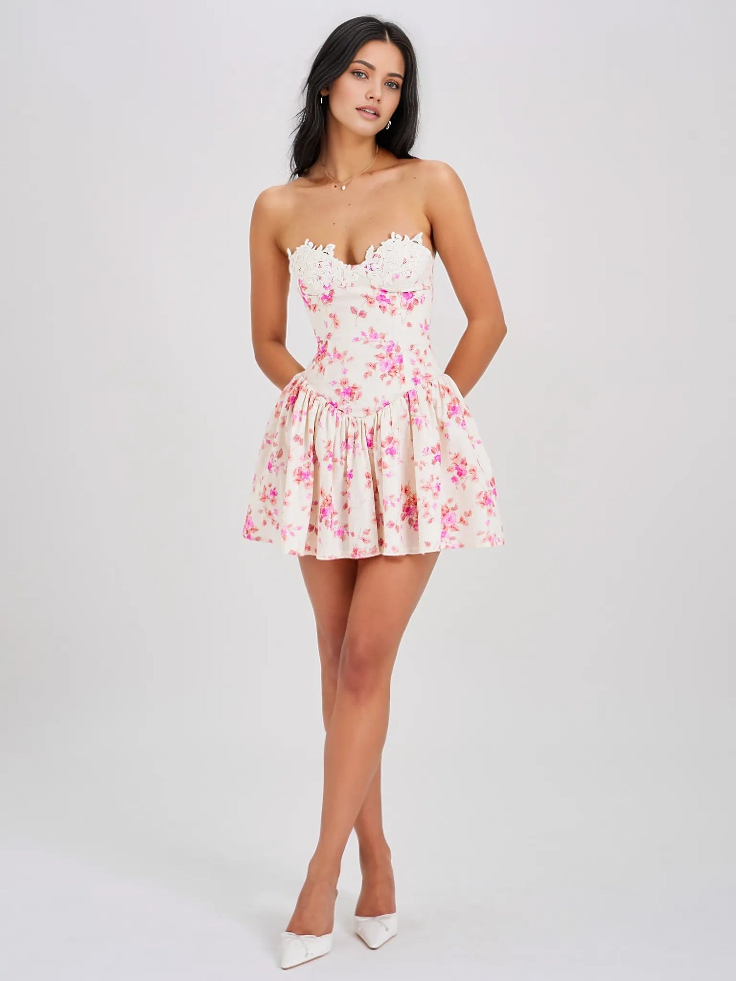 Mara Floral Linen Corset Mini Dress