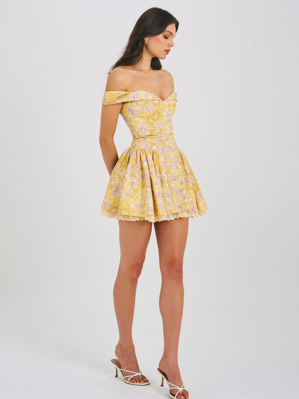 Oana Floral Print Linen Off Shoulder Mini Dress - HOUSE OF SHE
