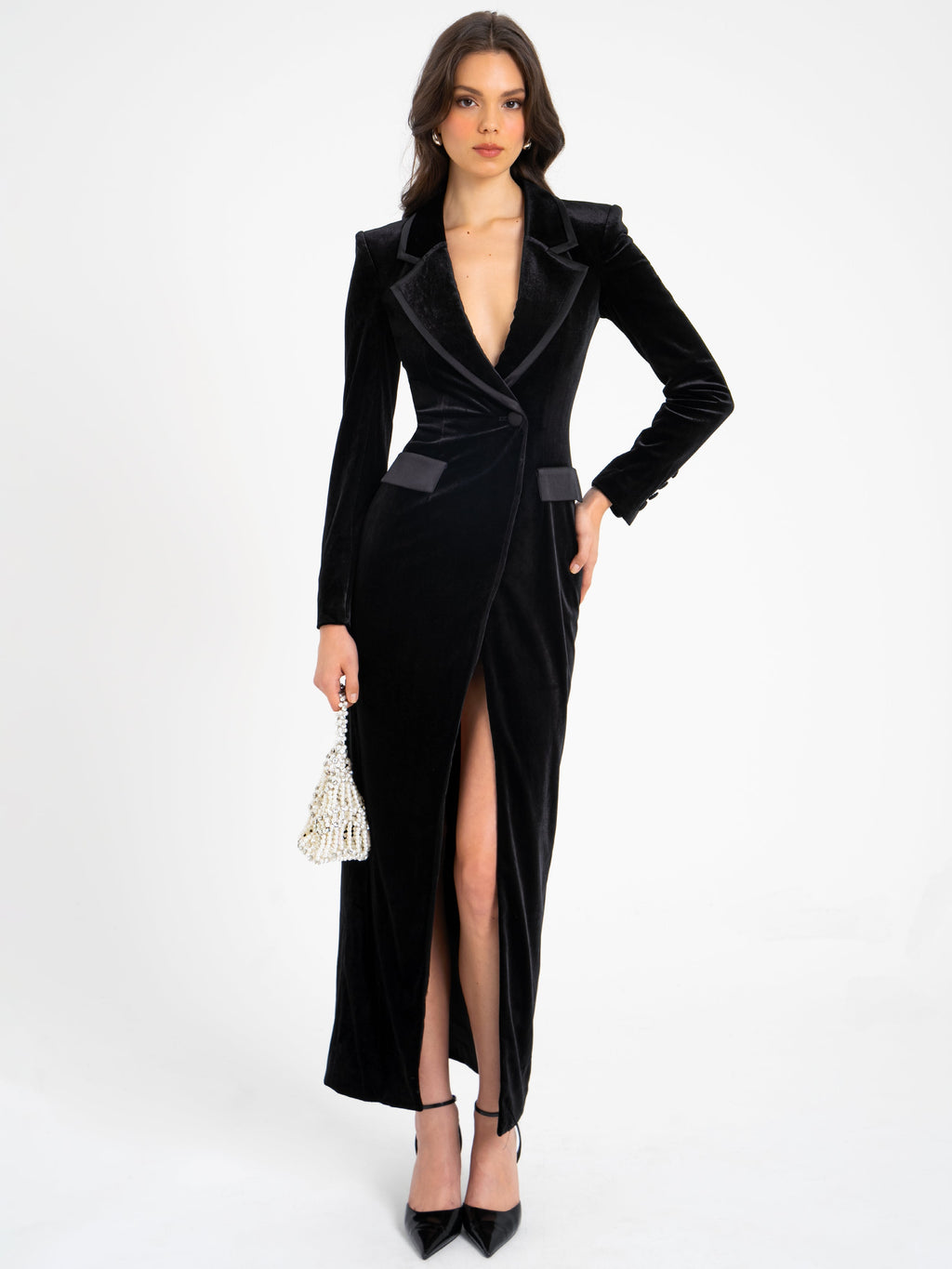 Willow Velvet High Slit Blazer Gown - HOUSE OF SHE