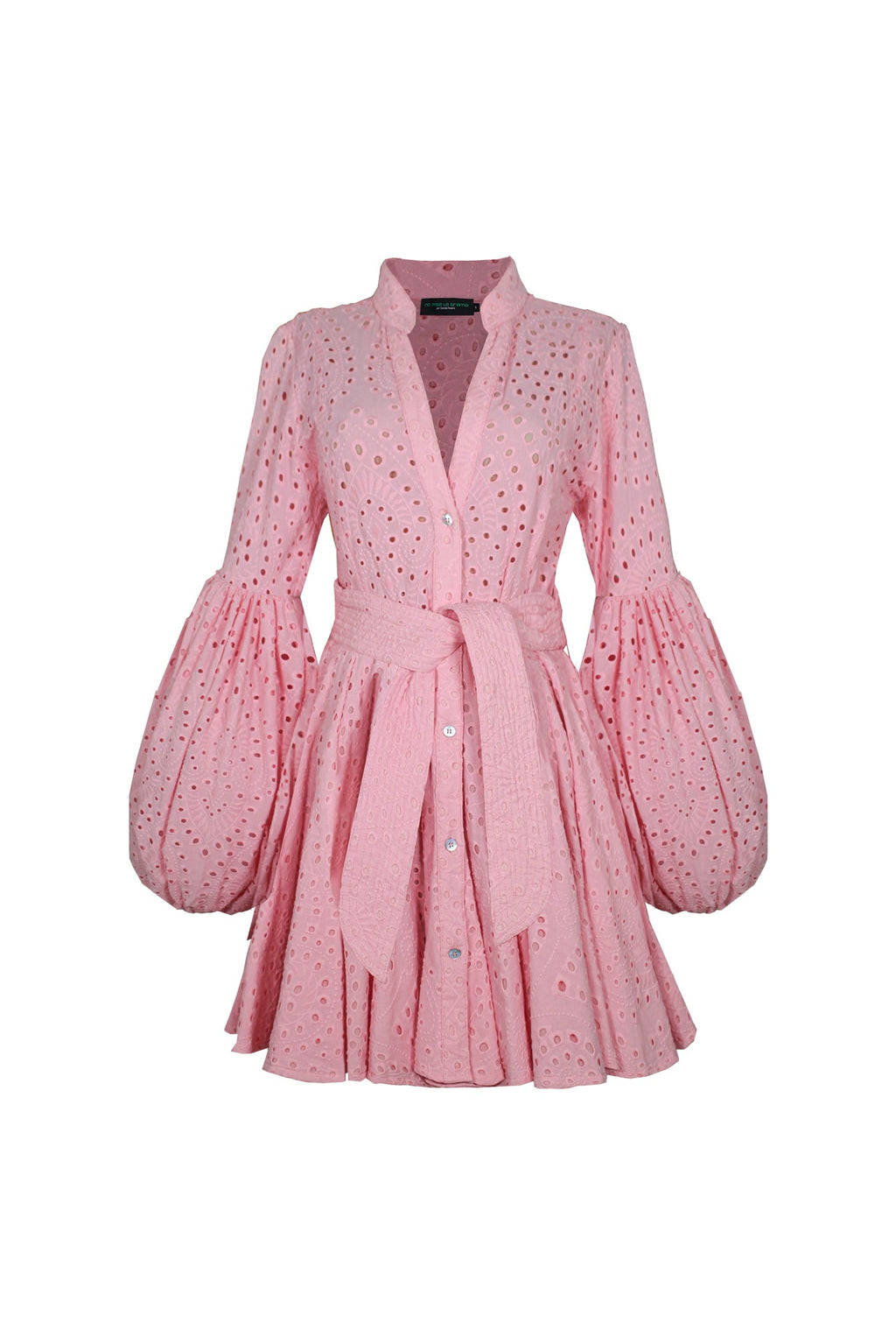 Carta y Letra Eyelet Mini Dress — Pink Cotton Shirt Dress