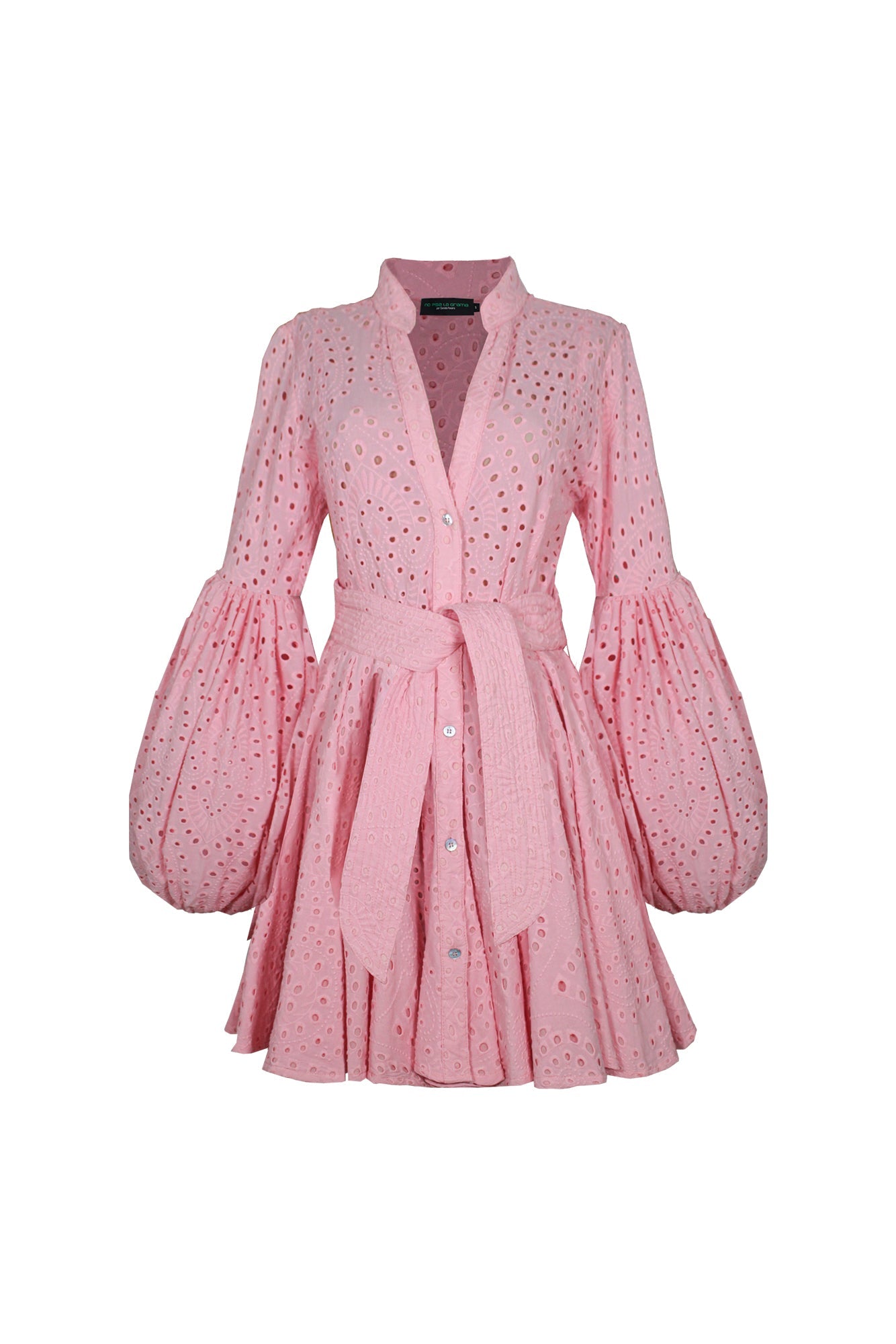 Carta y Letra Eyelet Mini Dress — Pink Cotton Shirt Dress