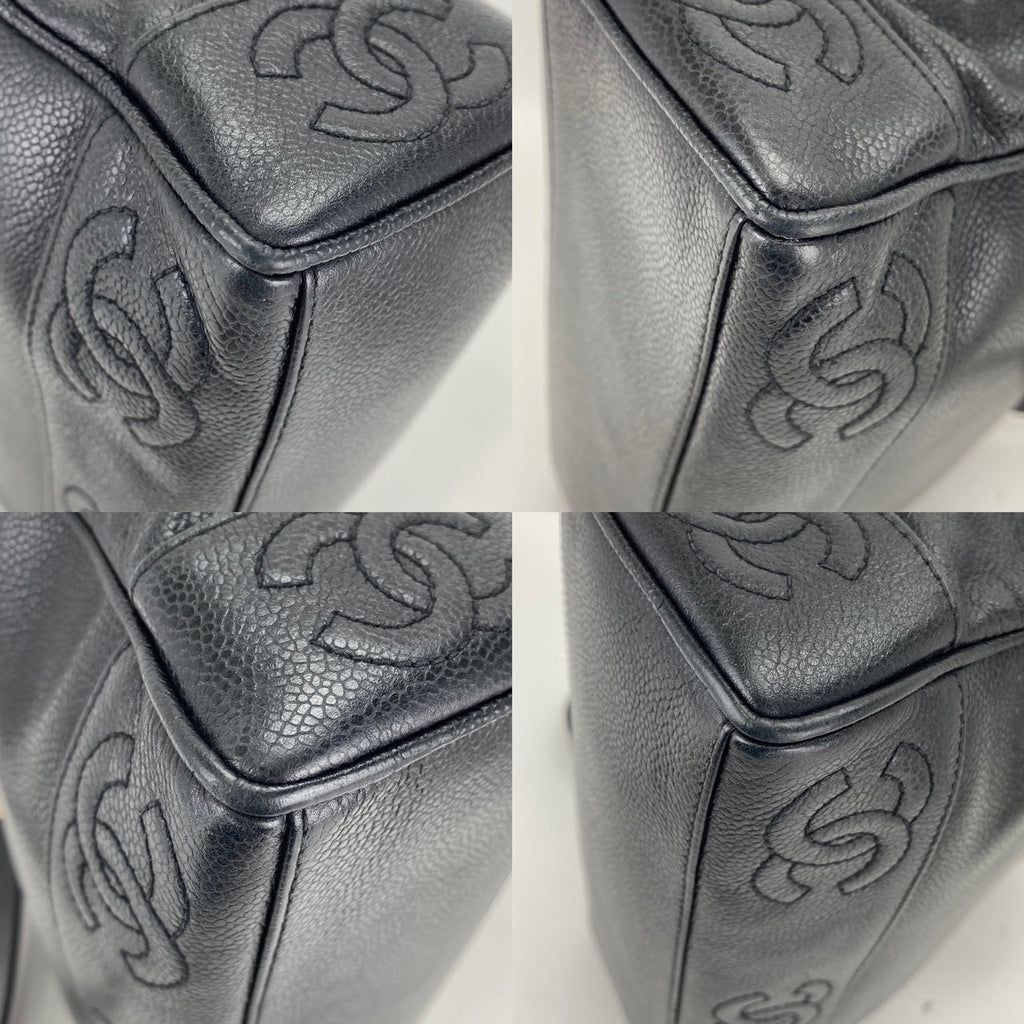 CHANEL Vintage Black Caviar Leather CC Zip Tote Shoulder Bag w/added insert  Pre owned - HOUSE OF SHE