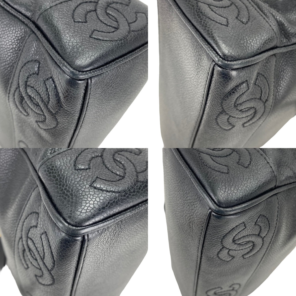Chanel  Vintage Black Caviar Leather CC Zip Tote Shoulder