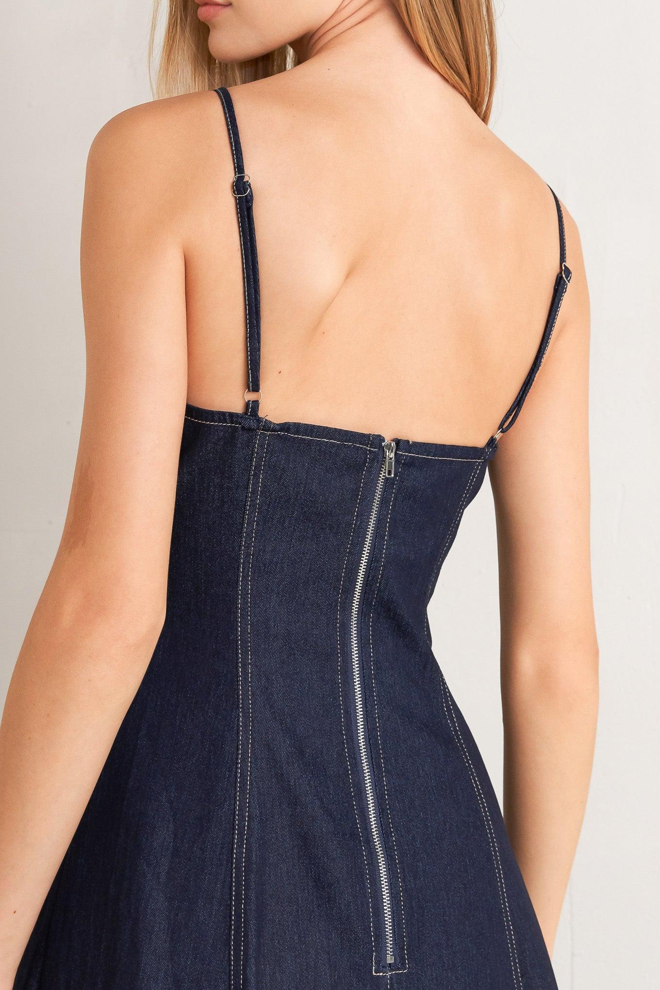 Raw Elegance Denim Midi Dress