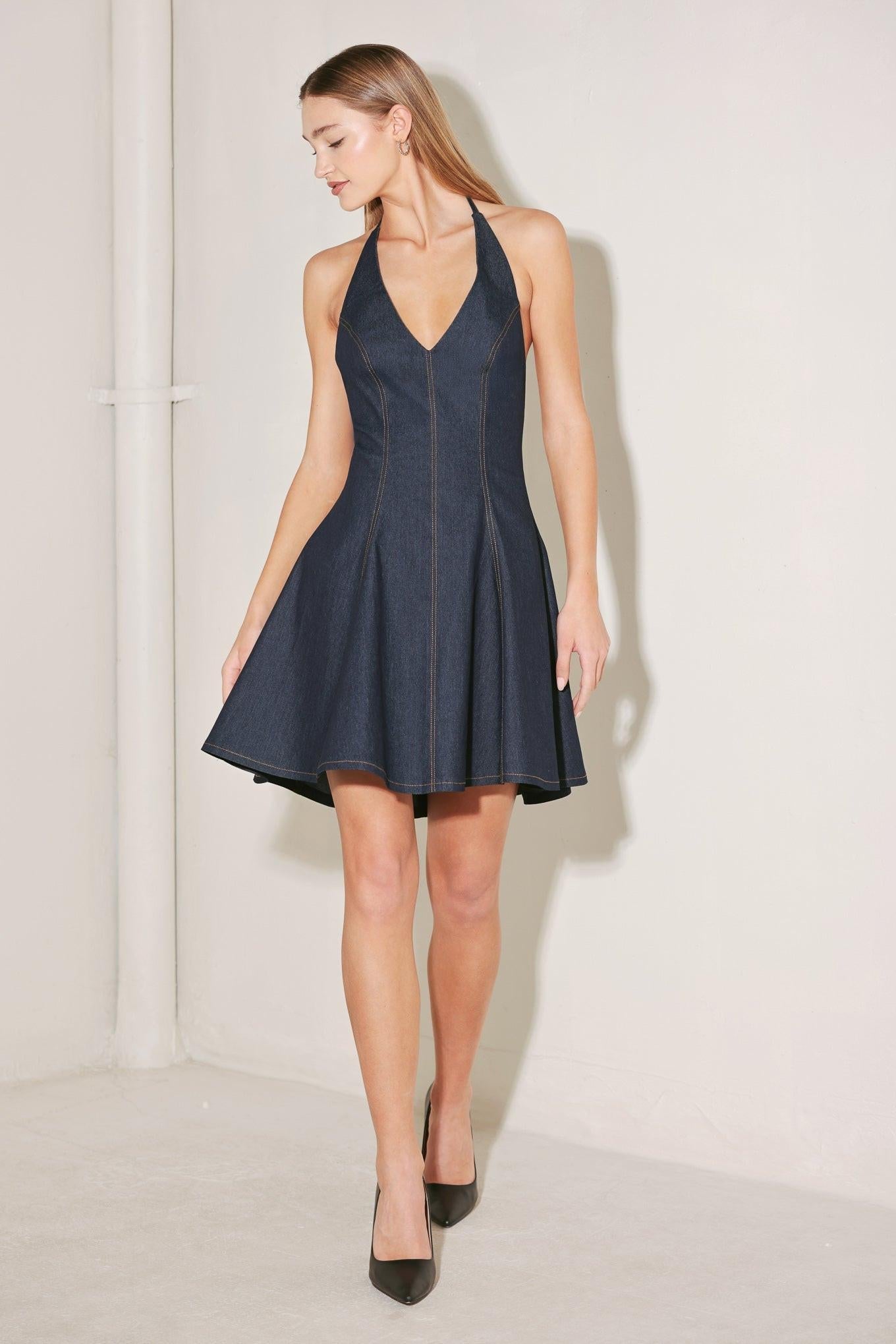 DARK WAVE DENIM MINI DRESS