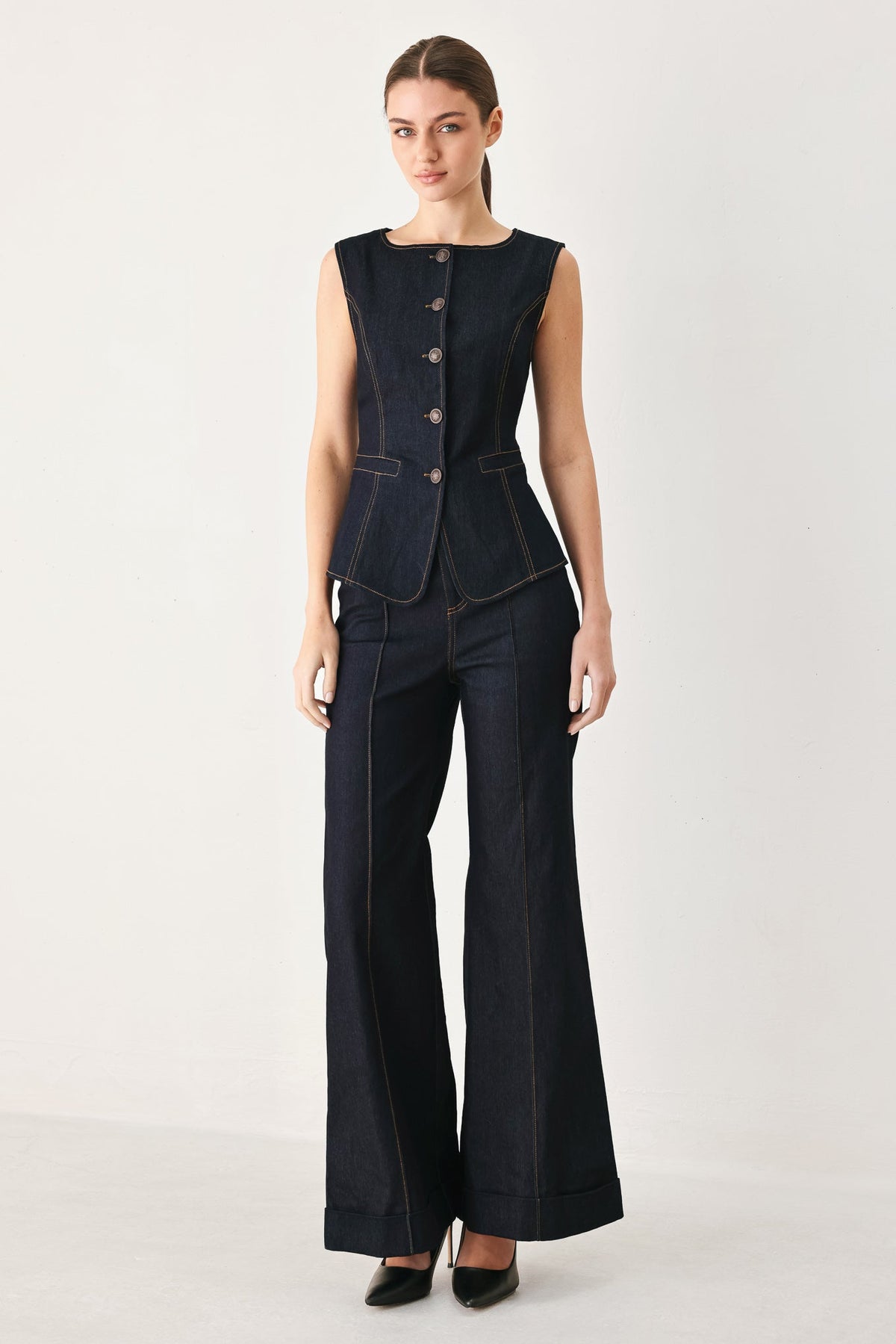 Contrast Stitch Denim Vest