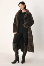 Cozy in the City Brown Belted Faux Fur Midi Coat
