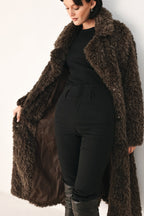 Cozy in the City Brown Belted Faux Fur Midi Coat