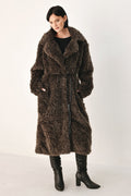 Cozy in the City Brown Belted Faux Fur Midi Coat