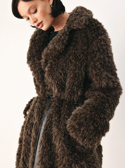 COZY IN THE CITY BELTED FAUX FUR MIDI COAT